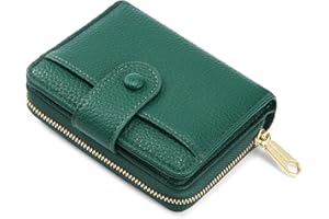 ANYWN Portafoglio donna piccolo in pelle morbida, borsellino donna piccolo, mini portafogli con grande zip portamonete, Verde intenso