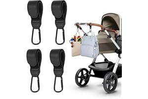 ZORUAM Buggy Clips, 4 Pcs Pram Clips, Adjustable Black Pram Hooks for Bags, Velcro Pram Clips for Buggy, Durable Buggy Clip for Pram for Stroller Diaper Bag, Shopping Cart, Pushchair, Backpack (4PCS)