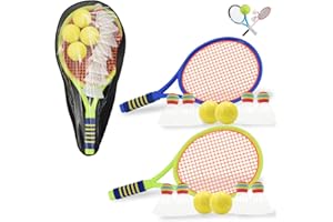 Zequech Badminton Tennis Dual-Purpose Suit-A Pair of Racket+multi-ball+storage Bag, Parent-Child Interactive Family Gathering, Shock-Absorbing Handle for Children/The Elderly, Indoor Beach Games