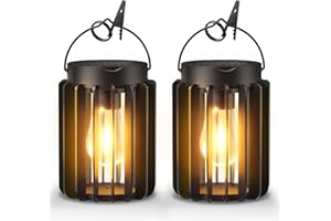 RECHOO Lámparas solares para exterior jardín colgante, 2 unidades de farolillos solares para exteriores con bombilla LED más grande, IP65 resistente al agua, lámparas solares para exteriores con clip