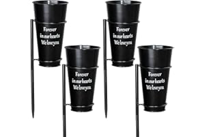SIFOEL Metal Cemetery Vase, Memorial Headsone Vase with Ground Spikes, Vases for Artificial Flowers Plants, Graveside Flowers Holder for Cemetery Arrangement (Black-4PCS)