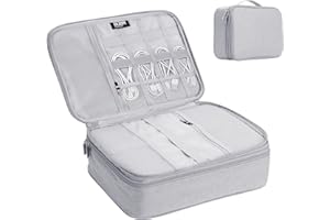 TsunNee Bolsa organizadora de cables de viaje extragrande de doble capa para accesorios electrónicos portátiles, con 2 compartimentos, color gris
