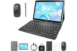 EagleSoar Android Tablet 10 Inch Tablet 64GB Storage 512GB TF Expansion, Dual Camera, 10.1'' HD IPS, Support 2.4G&5G WiFi, Bluetooth 5.0, GPS with Wireless Mouse, Keyboard, Pen, Tablet Case