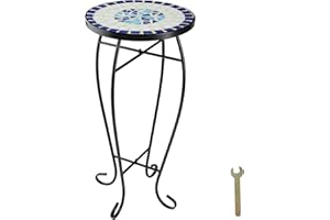 TecTake 800571 Mosaïque Tabouret à Fleurs, Table d’Appoint en en mosaïque de Pierre, Ø 30 cm (Bleu- Blanc | no. 402769)