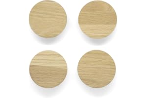 PLT 4 Maniglie per mobili scandinavi in rovere non trattato, rotonde, pomelli per comò, armadio, cassetto, porta, idea regalo (4, 7 cm di diametro)