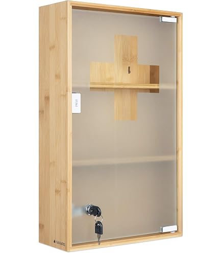 Armoire Miroir Salle De Bain WENKO Bambusa - Bambou, 35x60x15cm, 2 étagères, Fermeture Magnétique, Rangement Salle De Bain Discret