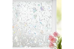Linarun Rainbow Window Film Privacy 50x200 3D Stained Glass Window Film Self-adhesive Frosted Opaque Window Film for Glass Reflective Tulip Decorative Vinyl, Anti UV, Static Cling for Kitchen Room