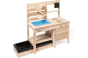 HOOGA PLAYROOM Hooga Wooden Toy Mud Kitchen for Kids and Toddlers, 3 in 1 Toy Kitchen with Sandpit, Water and Sand Mill, Garden and Outdoor Wet & Dry Activities, Kids Outdoor Kitchen Pretend to Play for Kids