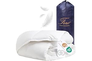 Ferò Piumone Matrimoniale Invernale d'Oca Caldo 250x200, Made in Italy, Duvet in Piuma e Piumino Oca Bianca matrimoniale, Cotone Percalle 250TC, Antiacaro, Ipoallergenico e Lavabile, OEKO-TEX