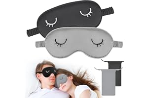 taonganui 2 Stücke Schlafmaske Seide Erwachsener Augenmaske Schlafmaske Sleeping Mask, Schlafbrille Damen Bequem Schlafmaske Frauen Herren Nachtmaske Mit Aufbewahrungstasche(Schwarz Grau Large)