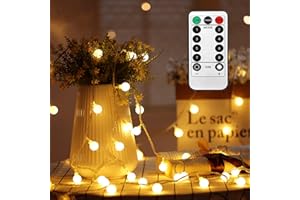 UNIHOH Globe Fairy String Lights Battery Powered 49FT/15M 100Leds Indoor Outdoor String Lights LED 8 Modes Waterproof with Remote & Timer for Bedroom Christmas Wedding Garden Party Decoration - Warm White