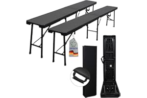 CHEFGASTRO 2er Set Bierbank klappbar Klappbank Outdoor wetterfest mit Tragegriff Campingbank faltbar 8 Personen Kunststoff Rattan Optik Schwarz Faltbank Sitzbank für Garten Terrasse und Balkon