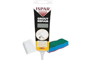 Ispar Tile Grout, 400 g Grey Grout Reviver, Fast Drying Premixed Grout Repair Kit with Spatula & Sponge, Ideal for Bathroom, Kitchen & Floor Tiles Renewal