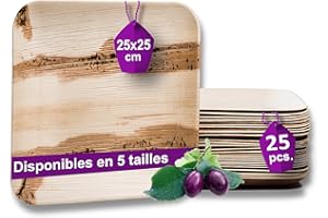 Waipur Assiette Palmier Bio - 25 Assiettes Carrées 25x25 cm – Vaisselle Jetable de Qualité Supérieure - Stable, Naturelle et Biodégradable – Assiette Bambou similaire