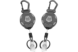MNGARISTA Paquet de 2 porte-clés rétractables, porte-badge mousqueton robuste, bobine de badge d'identification tactique avec cordon rétractable en acier de 80 cm, 226 g de rétraction