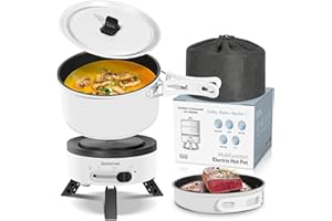 ENFRIFAM Electric Hot Pot with Foldable Handles, Portable Multi Cooker with Hotpot and Frying Pan for Motorhome, Dorm, Office, Outdoor, Camping, 1.8 L Stockpot + 0.75 L Frying Pan