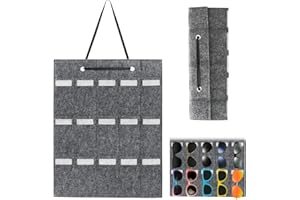 VEITEIBE Organisateur de lunettes de soleil à suspendre – Rangement pour lunettes de soleil en feutre avec 15 compartiments, sac à lunettes de soleil à suspendre, pochette à suspendre pour lunettes élégantes