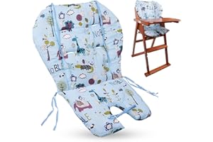 LONGGOUK High Chair Pad, Baby High Chair Cushion/seat Cushion, Light and Breathable, Soft and Comfortable, Cute Patterns, Suitable for Most High Chairs, Baby Dining Chairs (animal Pattern on Blue Background)