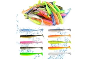 ELEpl 50 Pieces 7.5cm Leurre Peche Réutilisable avec 1 Boîte en Plastique Leurre Souple Accessoires de Pêche pour Leurre Souple Truite Leurre Brochet Leurre Souple Peche