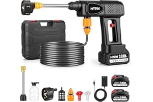 MYPIN Hidrolimpiadora de Alta Presion, 600 PSI, 21V, 2 Baterías Recargables, Boquilla 6-en-1 con Modo Chorro para Limpieza de Coches, Suelos, Paredes y Vallas