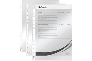 Esselte Funda de Plástico A4 Perforada, Transparente Brillante, Abertura Superior, Polipropileno de 43 Micras, Pack de 100, 13089