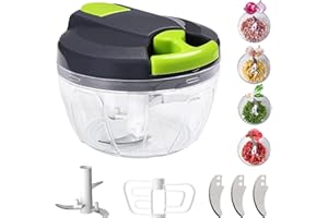 GENOSSEN Hachoir à oignon manuel, trancheur de légumes 520ml, hachoir à oignon avec 3 Lames en acier inoxydable et 1 diviseur de fil, hachoir multifonction avec cordon, hachoir à oignon à l'ail (Vert-520ml)