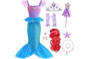 Tyidalin Disfraz Vestido Sirenita Niña Princesa Ariel Sirena con Peluca para Cumpleaños Fiesta Carnaval Halloween con Accesorios