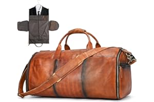 LUUFAN Echtleder Reisetasche Große Kapazität Wochenendtasche Klappbare Kleidungstasche mit Schuhfach, Übernachtungstaschen für Männer Frauen, Gelb Braun