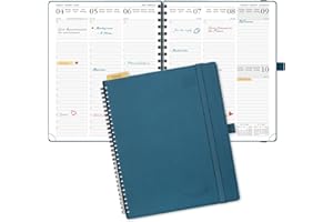 POPRUN Agenda 2025 2026 Semainier 26,5 x 21,5 cm D'Août 2025 à Déc 2026, Planner Vertical Scolaire 17 Mois avec Couverture Souple Spirale, Règle et signet, Papier 80g/m², Bleu nuit