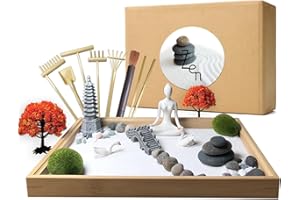 AEEPICS DIY Zen Garten Kit für Büro Schreibtisch Dekor, Mini Sand Box Set für Meditation, Geschenk für Frau, Mutter, Mädchen Freund, Großmutter - Enthält künstlichen Baum, Buddha, Pagode, Stein (Log Zen