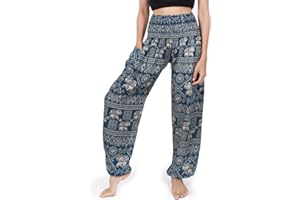 BANJAMATH Women's Smocked Waist Harem Hippie Trousers Boho Yoga Bohemian Pants