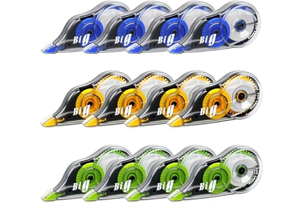 Siumir Cintas Correctoras 12m x 5mm - Caja de 12 Cinta Correctora Blanca - Diseño Ergonómico - Aplicación Precisa - Ideal para Oficina y Escolar Estudiantes