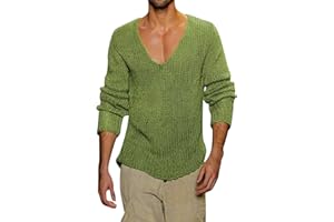 Duohropke Maglietta da uomo a maniche lunghe con scollo a V profondo, tinta unita, a maniche lunghe, slim fit, stretch, slim fit, da uomo, con collo a V