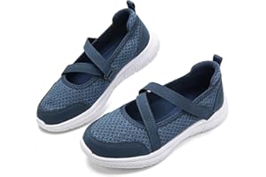 Mjxwem Womens Mary Jane Shoes Arch Support Memory Foam Flats with Hook and Loop