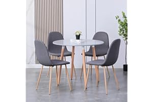 GOLDFAN Esstisch mit 4 Stühlen Esstisch Rund Holz Küchentisch Set Esszimmerstuhl aus Stoff Küchenstuhl, Grau