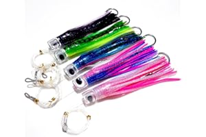 Kunsilane Trolling Skirt Tuna Lures Set of 5pcs 8 inch Fishing Saltwater Lures for Mahi Marlin Dolphin Wahoo，with Rigged Hooks Big Game Fishing Lure