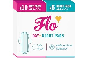 Flo Bamboo Period Pads – Super Absorbent, Breathable, Silky Soft Sanitary Towels – Winged Day & Night Combo Pack – 10 Day, 5 