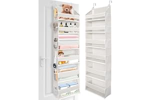 ULG Over The Door Organizer with 6 Large Pockets 12 Side Pockets, 50lbs Weight Capacity Door Hanging Storage Organizer for Bedroom, Bathroom, Pantry, Nursery Storage, Beige