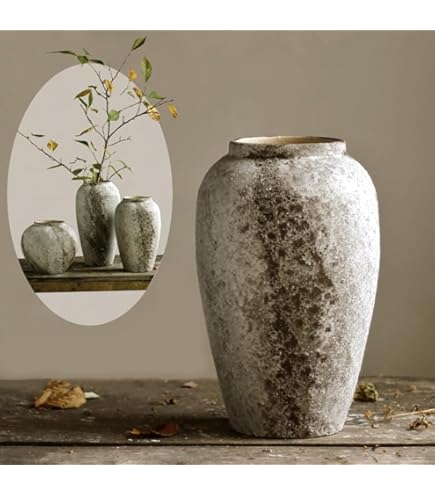 JIDOFUE Grote zwarte rustieke keramische vaas, 34 cm, terracotta vaas voor thuis, woonkamer, landhuisstijl, voor bruiloften, housewarming, geschenken