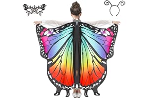 JEPOZRA Schmetterling Flügel Kostüm für Kinder Halloween Mädchen Umhang Fee Verkleidung Spielzeug Umhang Schal Prinzessin Party Elfen Set Cosplay,Maske nicht enthalten