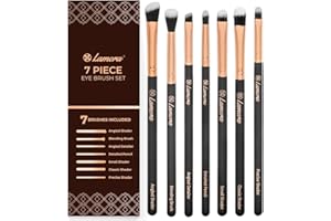 LAMORA Set de Pinceaux de Maquillage pour les Yeux - Fard à paupières, Eyeliner Mélanger, Nuancer - Meilleur Choix 7 Pièce Essentials Kit - Crayon, Ombré, Fuselé, Définisseur - Poils Soyeux Synthétiques