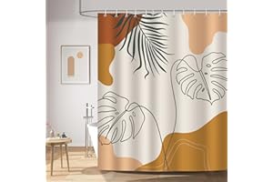 Bonhause Cortina de Ducha Hojas Boho Abstracto Minimalista Mediados de Siglo Cortina de Baño de Poliéster Impermeable Antimoho Lavable Cortina Ducha 180 x 180 cm con 12 Ganchos