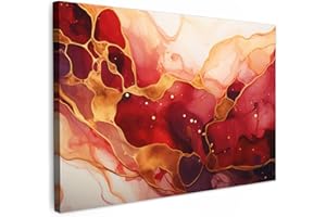 MuchoWow© Quadro Camera Da Letto 120x80 cm Quadri Soggiorno Decorazione Parete Quadri Moderni Su Tela Stampe Foto Con Cornice Quadretti Poster Cucina AstrattiMarmo - Rosso - Oro