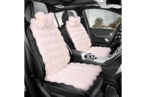 LIVEGO Fuzzy Rabbit Fur Car Seat Cushion, Soft Fluffy Protector Warm Faux Rabbit Fur Non-Slip Front and Back Seat Covers Fuzzy Car Seat Interior Warm for Winter Mat Universal Fit (Off-white, 6)
