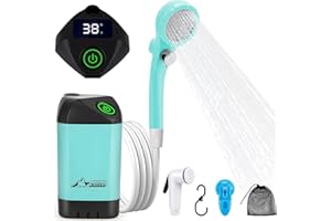 DENKER ELEGANCE AND QUALITY Denker Ducha Camping Portátil Batería 12V con Bomba Presion Furgoneta Camper Motorhome Ducha de Acampada Senderismo Alcachofa para Camping Caravanas Coche Lavado de Biciletas Ducha de Perros