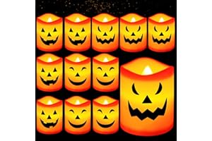 CIOXSOIO 12 Pezzi Halloween Decorazioni Candele Led, Halloween Candele Finte Fiamma Oscillante, Senza Fiamma Lumini Candele a Batteria per Decorazione di Casa, Matrimonio, Natale, Feste