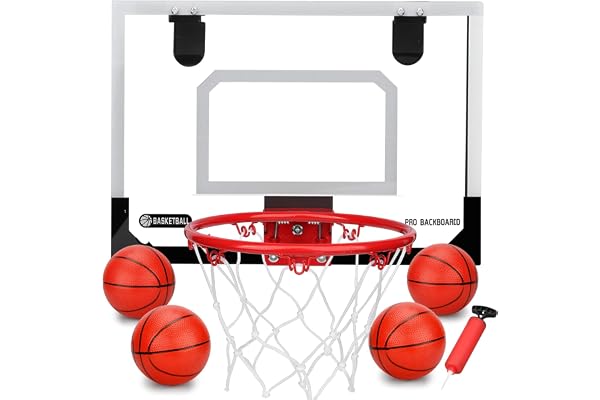 Mini basketkorg set för barn vuxna rum med 4 bollpumpar sportleksaker mörk 23 cm metallring kontor basketbräda bollnät kontor hem 40 x 30 cm inomhus utomhus basketbräda väggmontering
