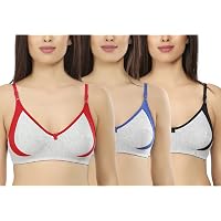 AKHIYAAN Women's Poly Cotton Non Padded Non-Wired Regular Bra (Pack of 3)