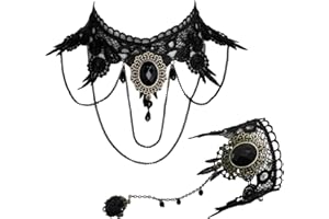 JJDreams Collier Gothique Dentelle Femme Bracelet Dentelle Noir Collier Ras de Cou Set Vampire Collier