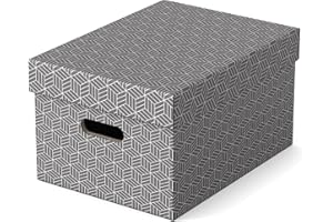 ‎ESSELTE Esselte 3er Set mittelgroße Aufbewahrungs- & Geschenkboxen mit Deckel, Schachteln für Wohnung/Büro & Organisationszwecke, 100% recycelter Karton, 100% recycelbar, geometrische Designs, Grau, 628283